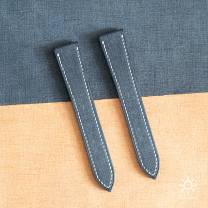 Blue Babele Double Fold Watch Strap for Cartier Deployant Clasps - White Stitch