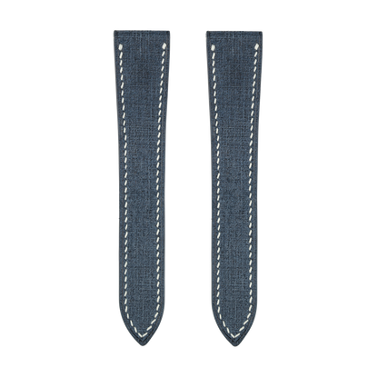 Blue Babele Double Fold Watch Strap for Cartier Deployant Clasps - White Stitch