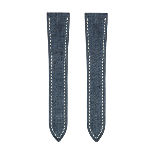 Blue Babele Double Fold Watch Strap for Cartier Deployant Clasps - White Stitch