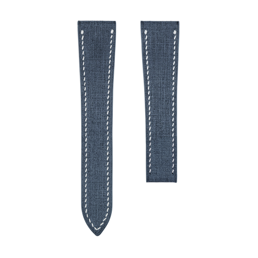 Blue Babele Single Fold Watch Strap for Cartier Deployant Clasps - White Stitch
