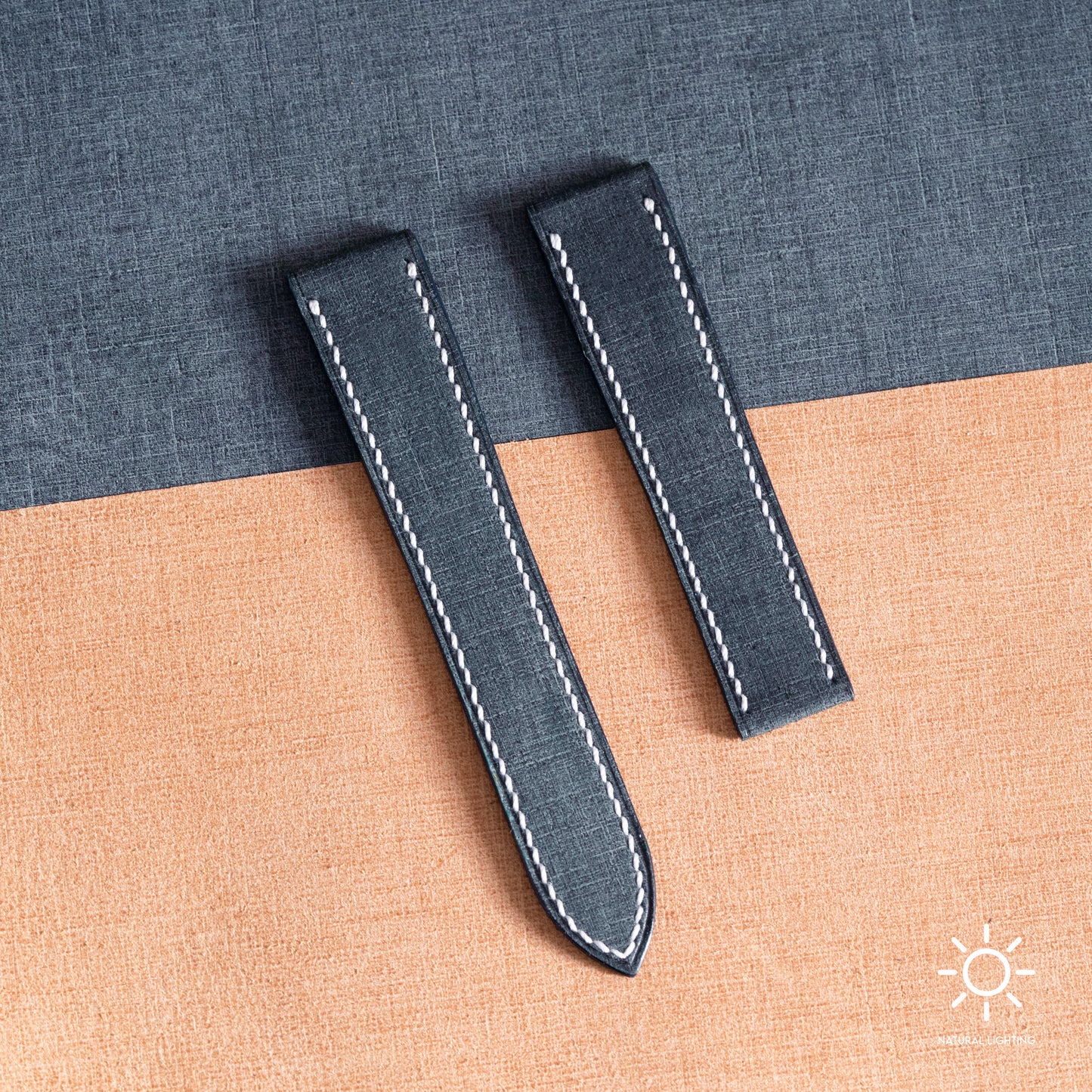 Blue Babele Single Fold Watch Strap for Cartier Deployant Clasps - White Stitch