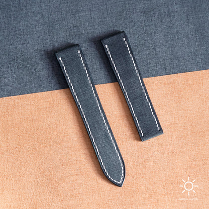 Blue Babele Single Fold Watch Strap for Cartier Deployant Clasps - White Stitch