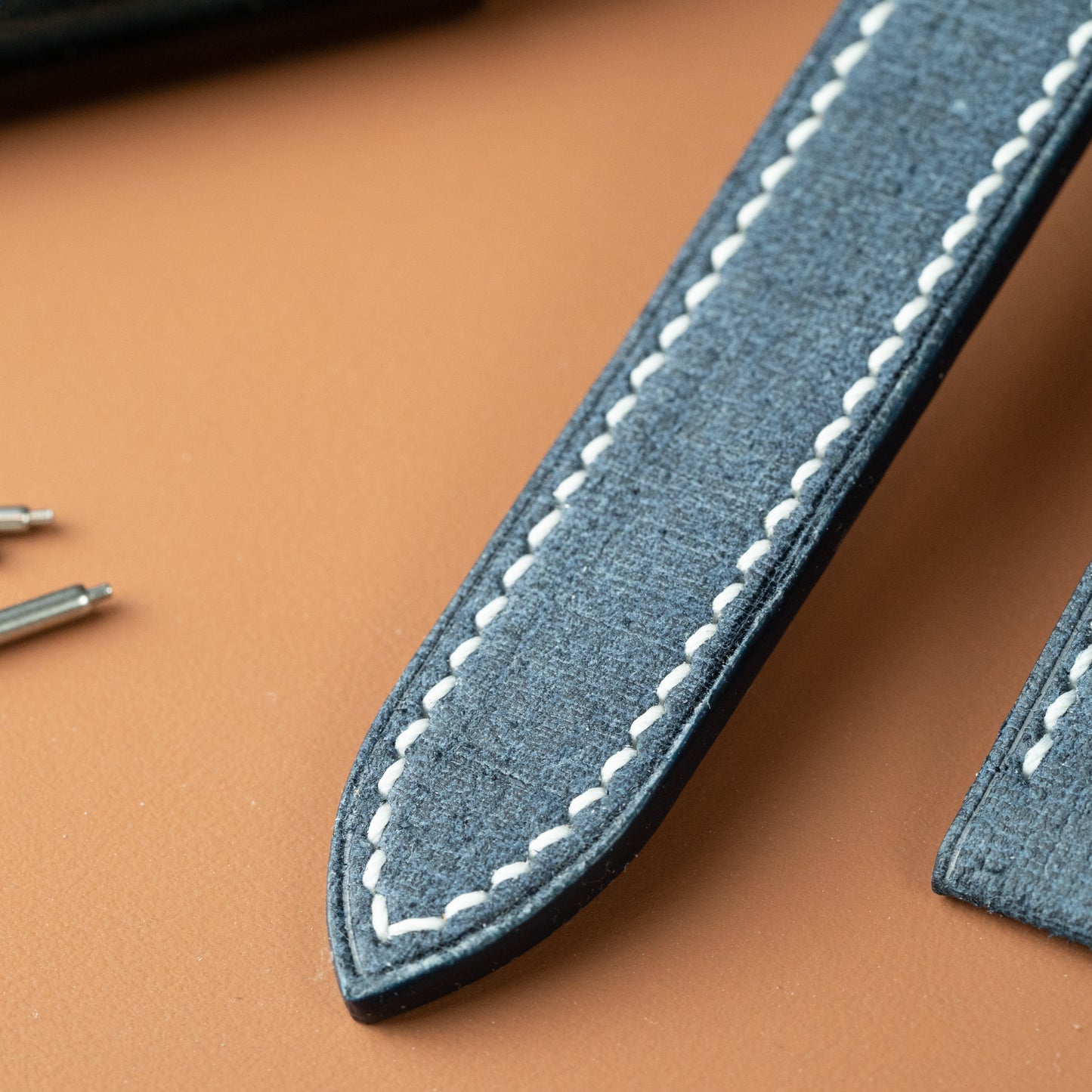 Blue Babele Single Fold Watch Strap for Cartier Deployant Clasps - White Stitch