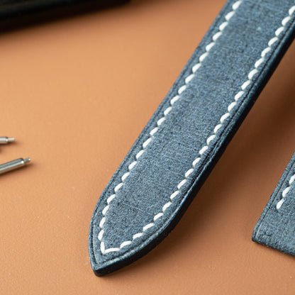 Blue Babele Single Fold Watch Strap for Cartier Deployant Clasps - White Stitch