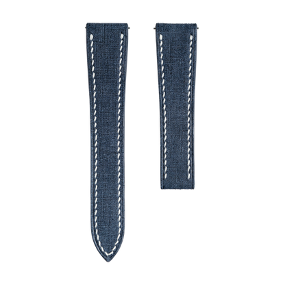 Blue Babele Single Fold Watch Strap for Cartier Deployant Clasps - White Stitch
