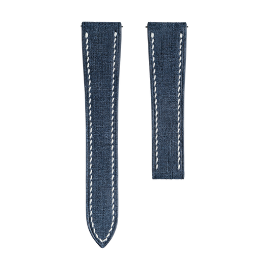 Blue Babele Single Fold Watch Strap for Cartier Deployant Clasps - White Stitch