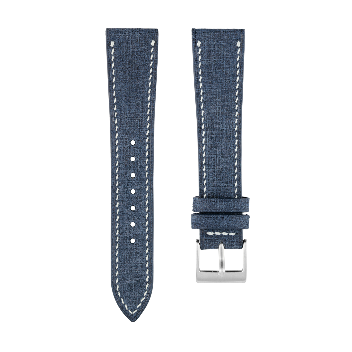 Blue Babele Leather Watch Strap - White Stitch