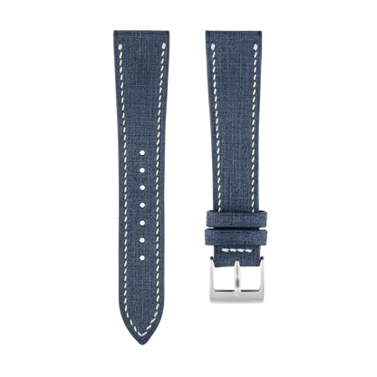 Blue Babele Leather Watch Strap - White Stitch
