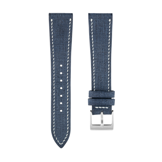 Blue Babele Leather Watch Strap - White Stitch