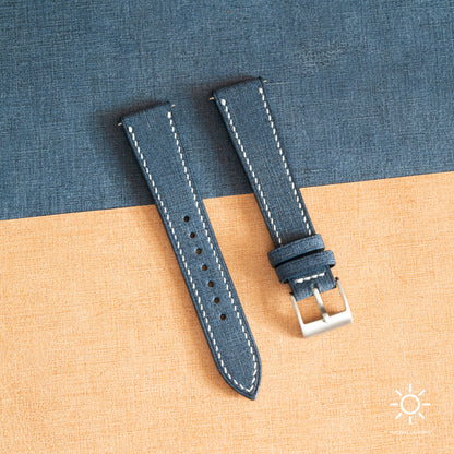 Blue Babele Leather Watch Strap - White Stitch