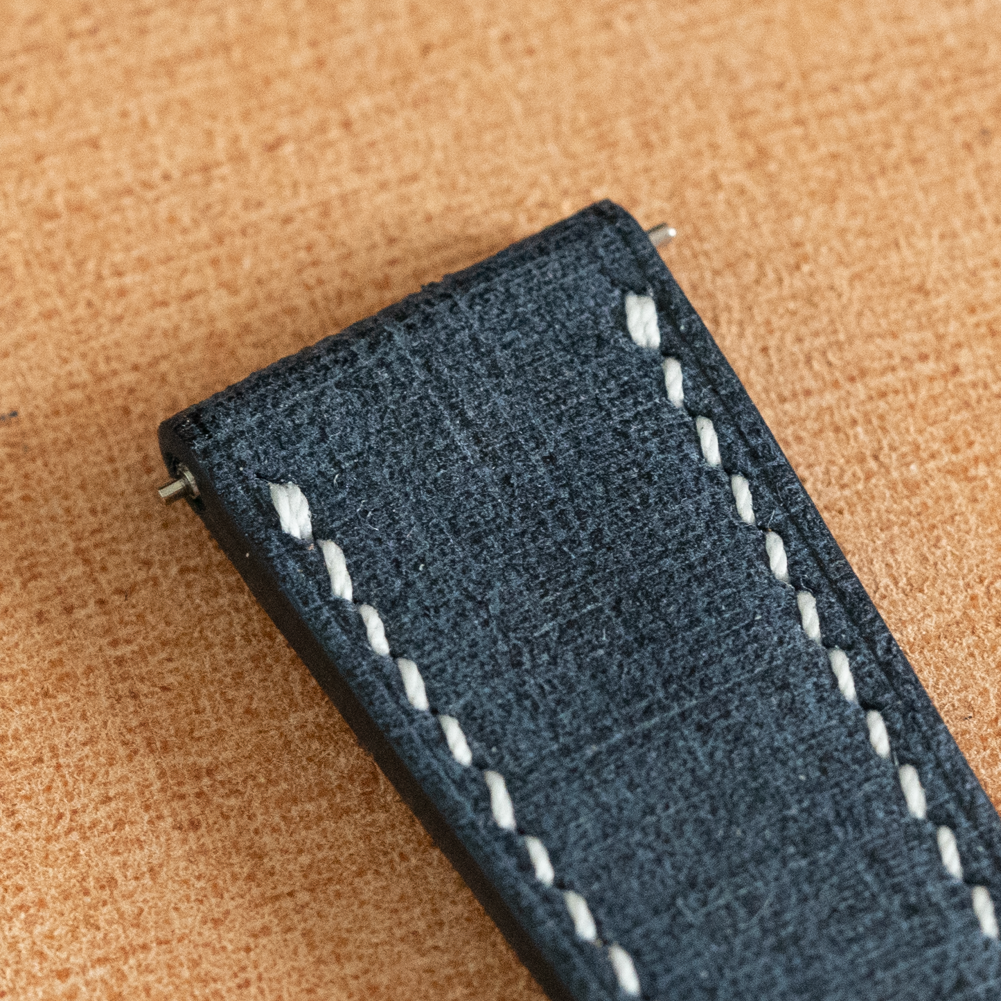 Blue Babele Leather Watch Strap - White Stitch