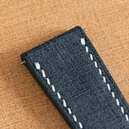 Blue Babele Leather Watch Strap - White Stitch