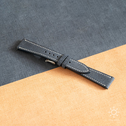 Blue Babele Leather Watch Strap - White Stitch