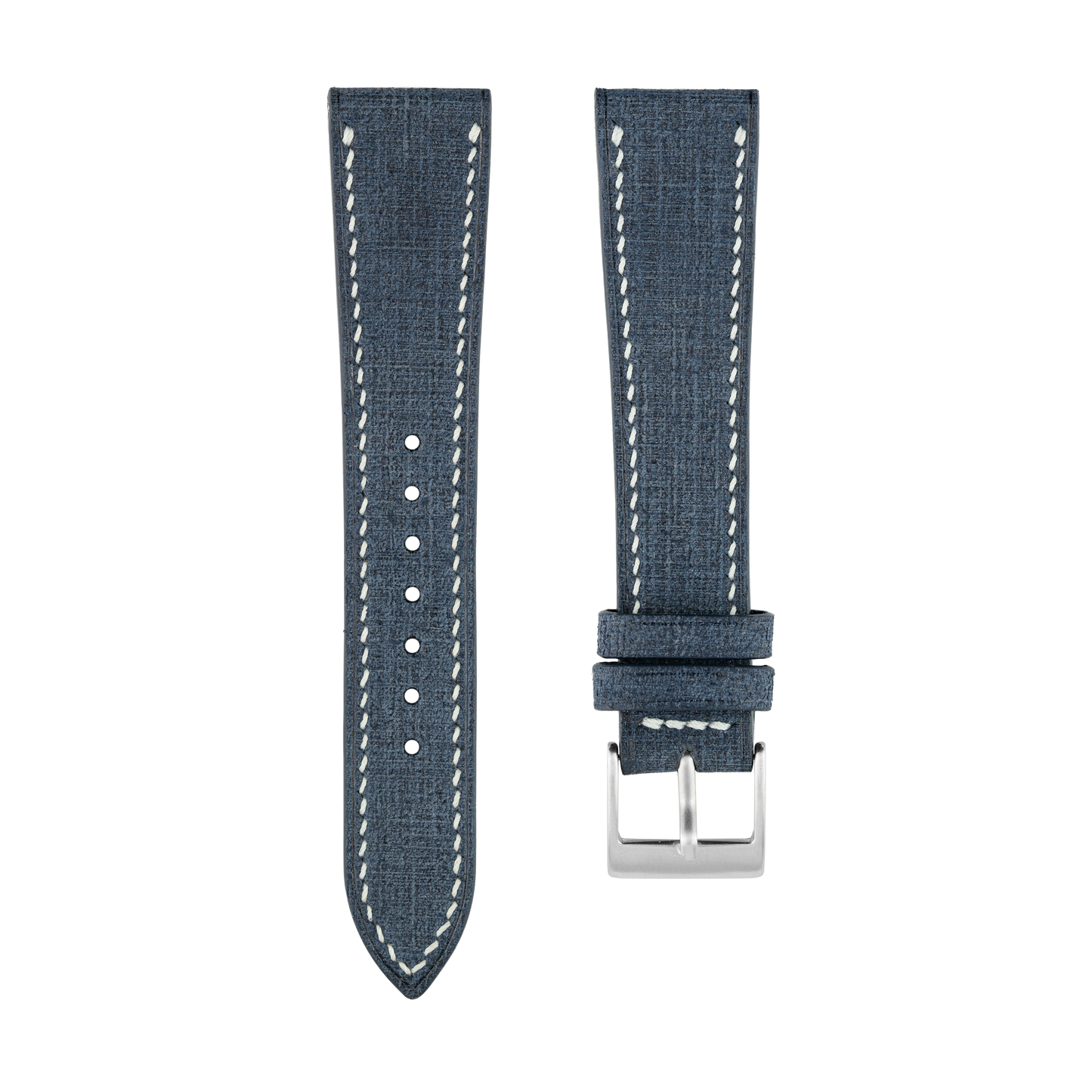 Blue Babele Leather Watch Strap - White Stitch