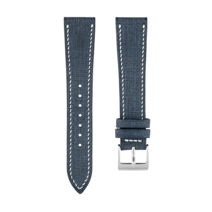 Blue Babele Leather Watch Strap - White Stitch