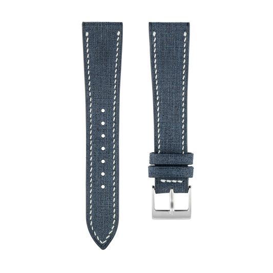 Blue Babele Leather Watch Strap - White Stitch