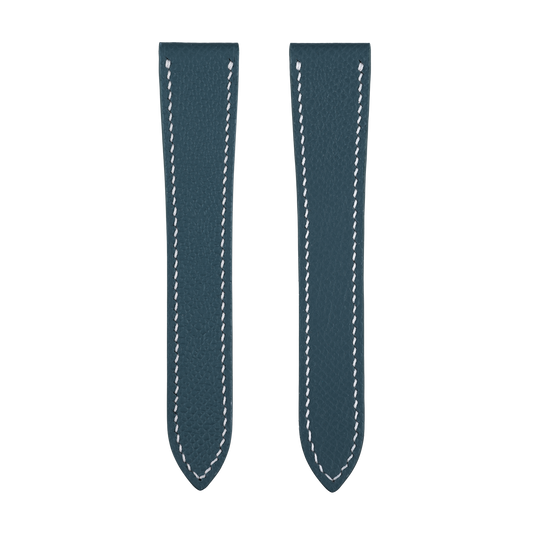 Blue Epsom Double Fold Watch Strap for Cartier Deployant Clasps - White Stitch