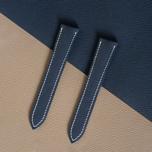 Blue Epsom Double Fold Watch Strap for Cartier Deployant Clasps - White Stitch
