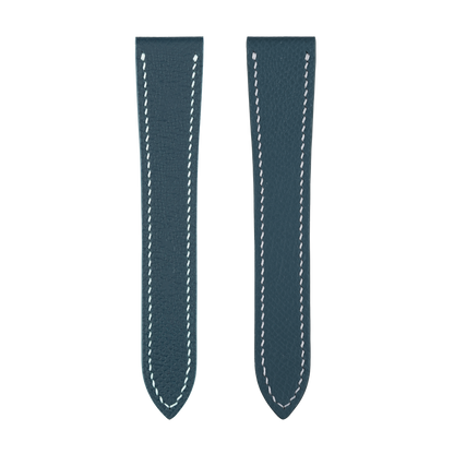 Blue Epsom Double Fold Watch Strap for Cartier Deployant Clasps - White Stitch