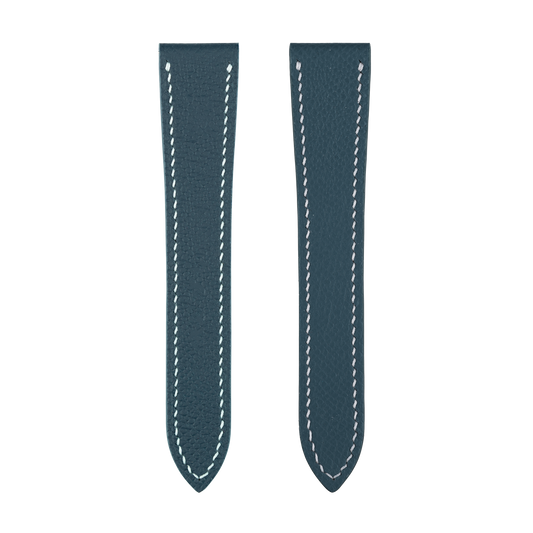 Blue Epsom Double Fold Watch Strap for Cartier Deployant Clasps - White Stitch