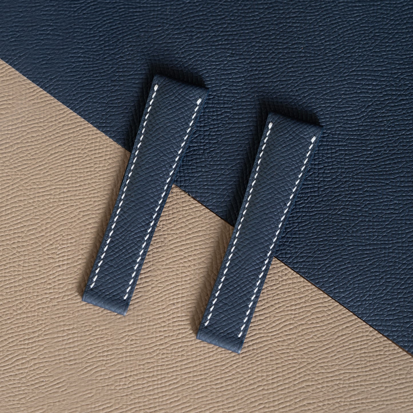 Blue Epsom Fixed Length Strap - White Stitch