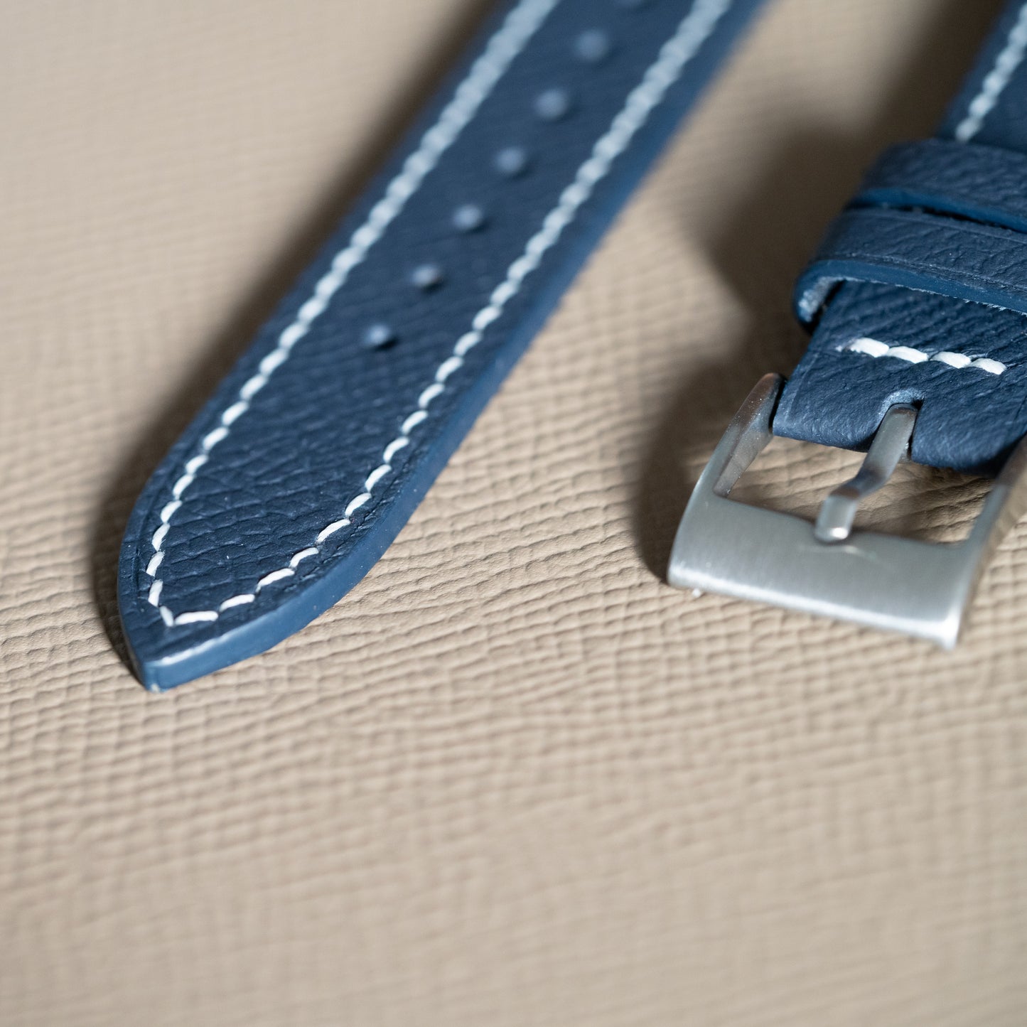 Blue Epsom Watch Strap - White Stitch
