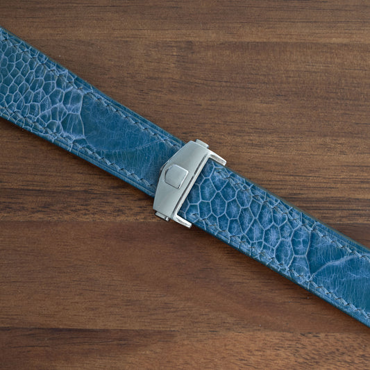 Blue Ostrich Leg Strap for Tag Heuer Deployant Clasps