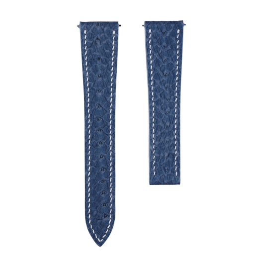 Blue Salmon Skin Single Fold Watch Strap for Cartier Deployant Clasps