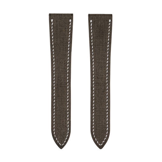 Brown Babele Double Fold Watch Strap for Cartier Deployant Clasps - White Stitch
