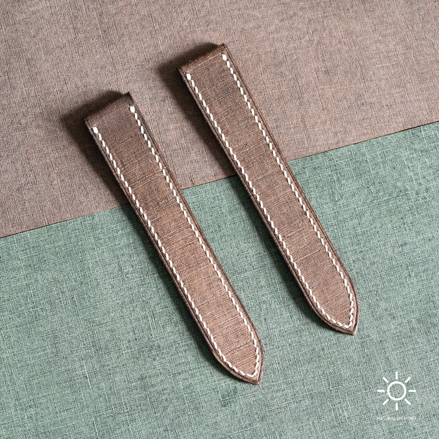 Brown Babele Double Fold Watch Strap for Cartier Deployant Clasps - White Stitch