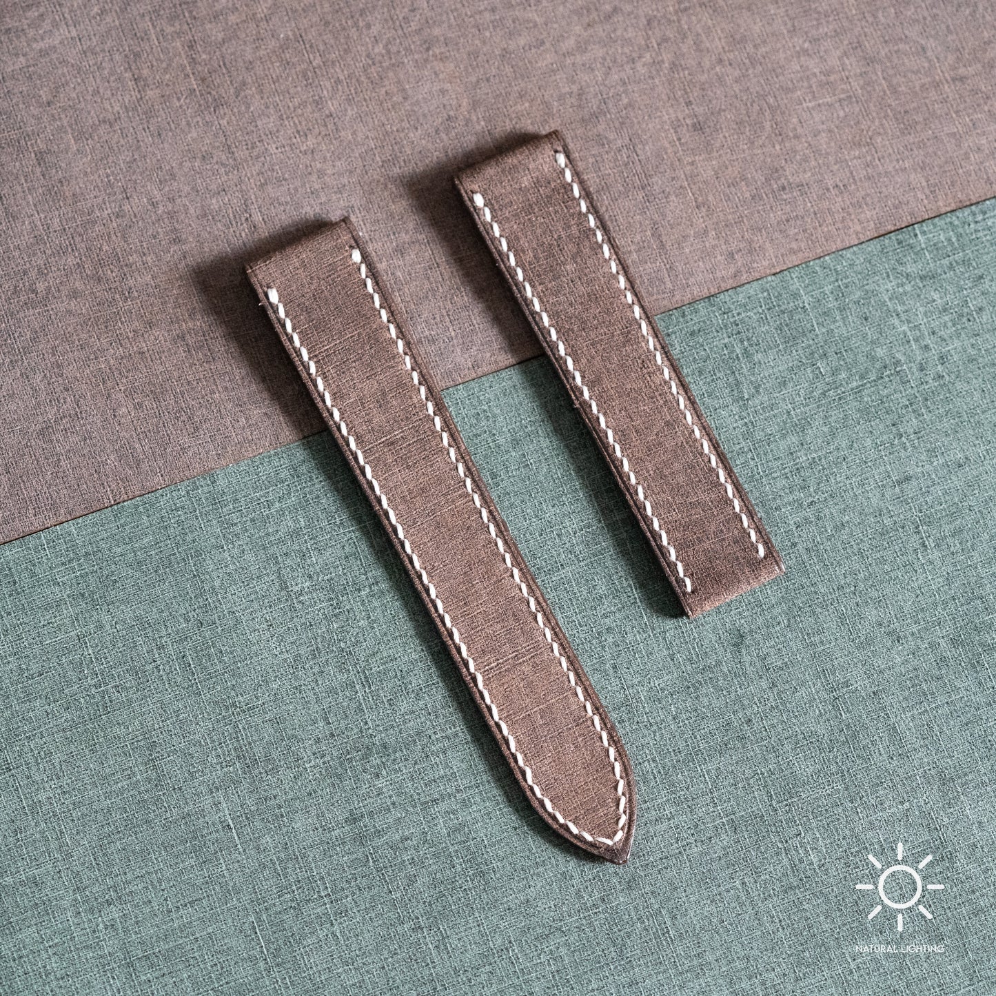 Brown Babele Single Fold Watch Strap for Cartier Deployant Clasps  - White Stitch