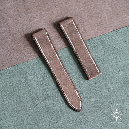 Brown Babele Single Fold Watch Strap for Cartier Deployant Clasps  - White Stitch