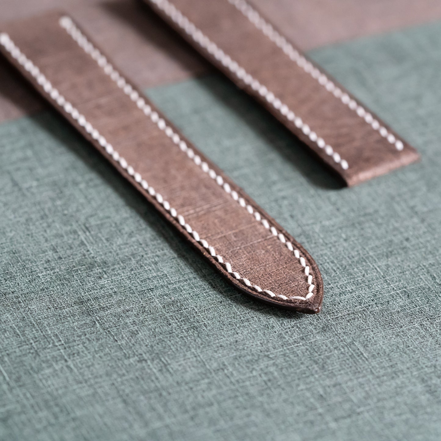 Brown Babele Single Fold Watch Strap for Cartier Deployant Clasps  - White Stitch