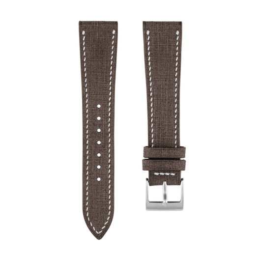 Chocolate Babele Leather Watch Strap - White Stitch