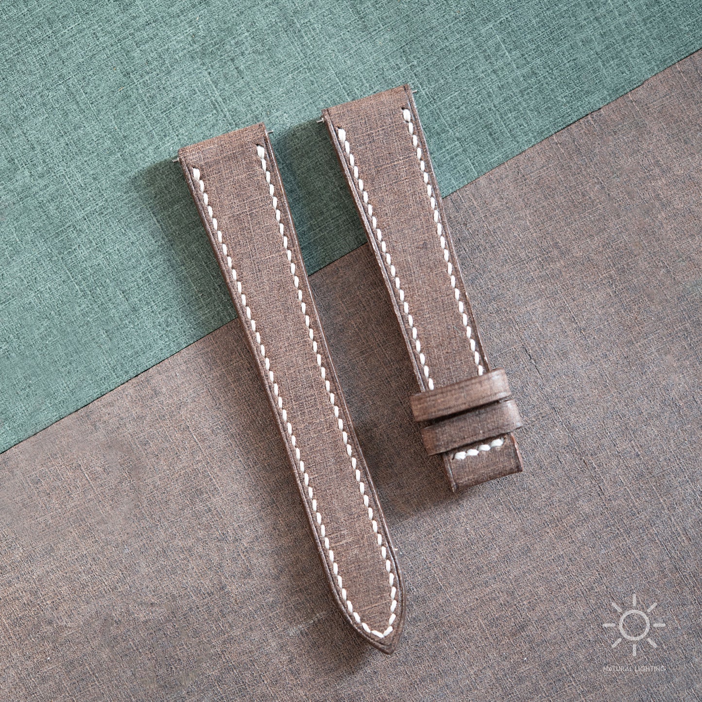 Chocolate Babele Leather Watch Strap - White Stitch