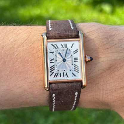 Chocolate Babele Leather Watch Strap - White Stitch