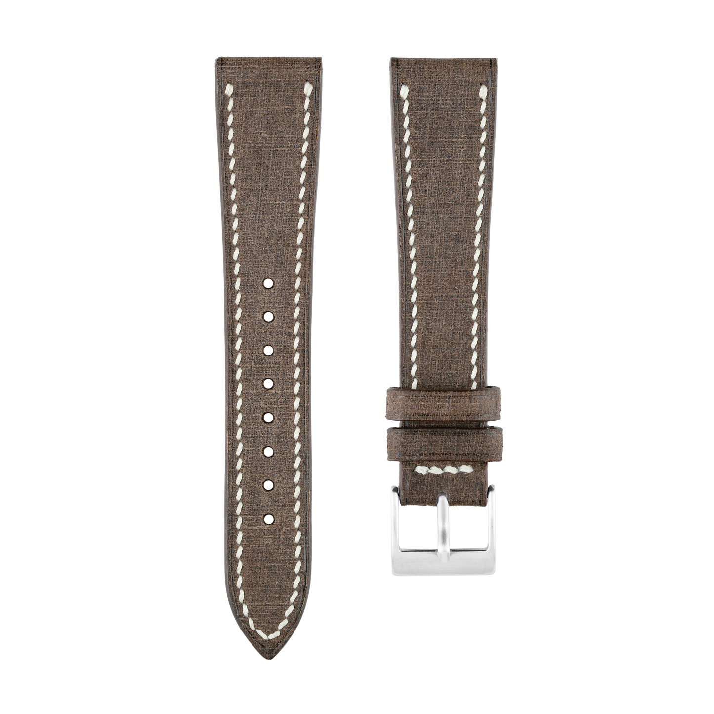 Chocolate Babele Leather Watch Strap - White Stitch