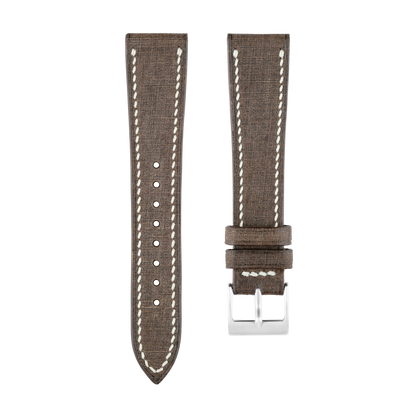 Chocolate Babele Leather Watch Strap - White Stitch