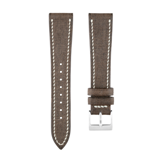 Chocolate Babele Leather Watch Strap - White Stitch