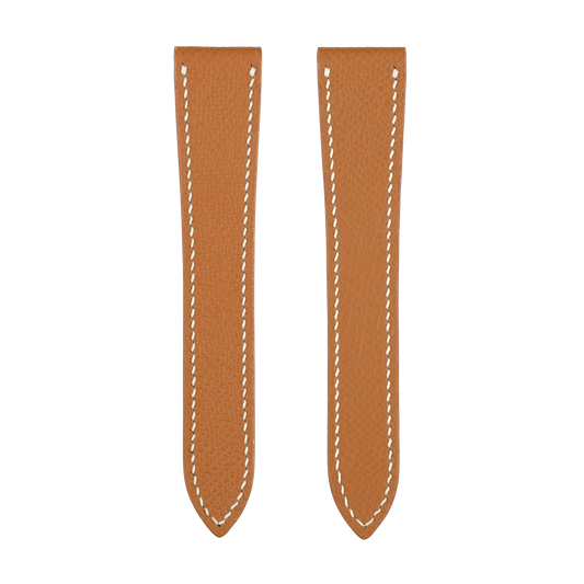 Gold Epsom Double Fold Watch Strap for Cartier Deployant Clasps - White Stitch