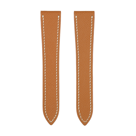 Gold Epsom Double Fold Watch Strap for Cartier Deployant Clasps - White Stitch