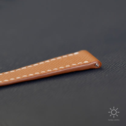Gold Epsom Single Fold Watch Strap for Cartier Deployant Clasps - White Stitch