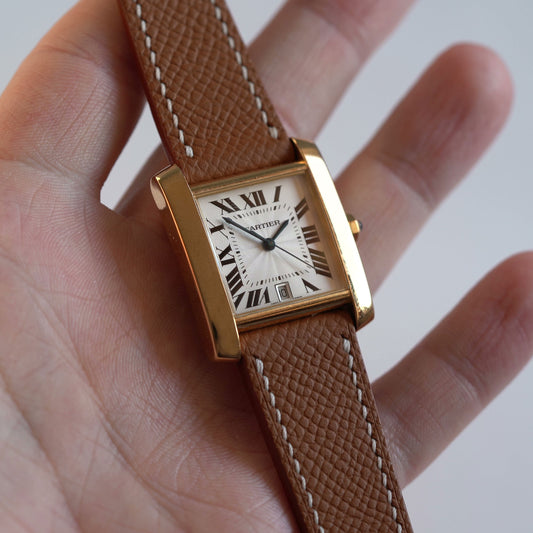 Gold Brown Epsom Single Fold Watch Strap for Cartier Deployant Clasps