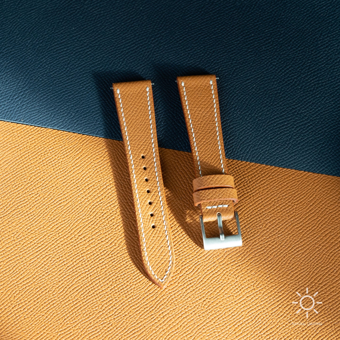 Gold Epsom Watch Strap - White Stitch