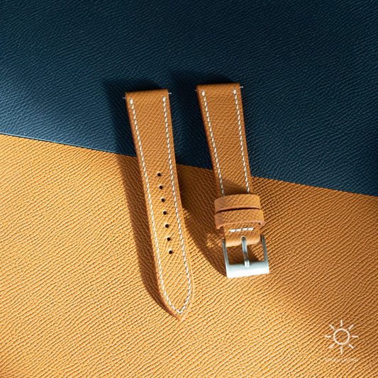 Gold Epsom Watch Strap - White Stitch