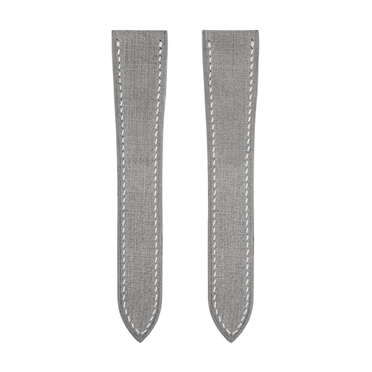 Gray Babele Double Fold Watch Strap for Cartier Deployant Clasps - White Stitch