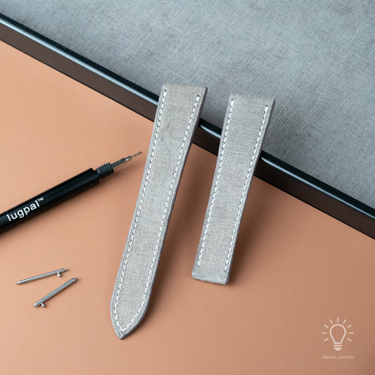 Gray Babele Single Fold Watch Strap for Cartier Deployant Clasps - White Stitch