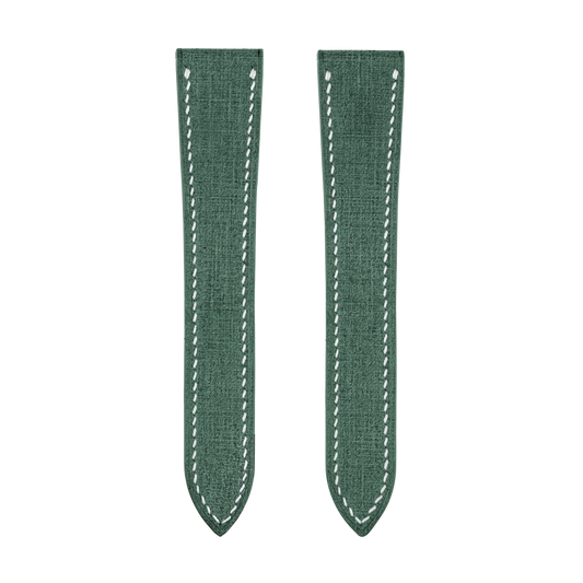 Green Babele Double Fold Watch Strap for Cartier Deployant Clasps - White Stitch