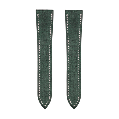 Green Babele Double Fold Watch Strap for Cartier Deployant Clasps - White Stitch