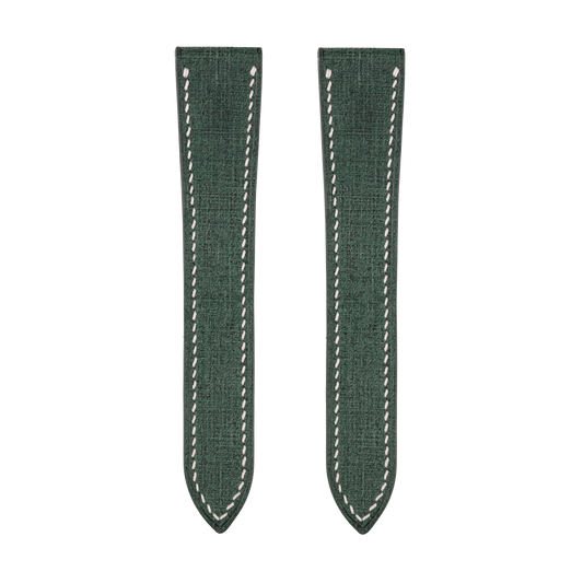 Green Babele Double Fold Watch Strap for Cartier Deployant Clasps - White Stitch